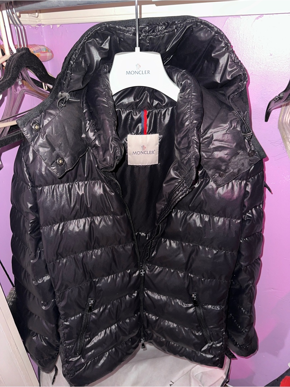 Moncler Women's Black Shiny Quilted Puffer Coat